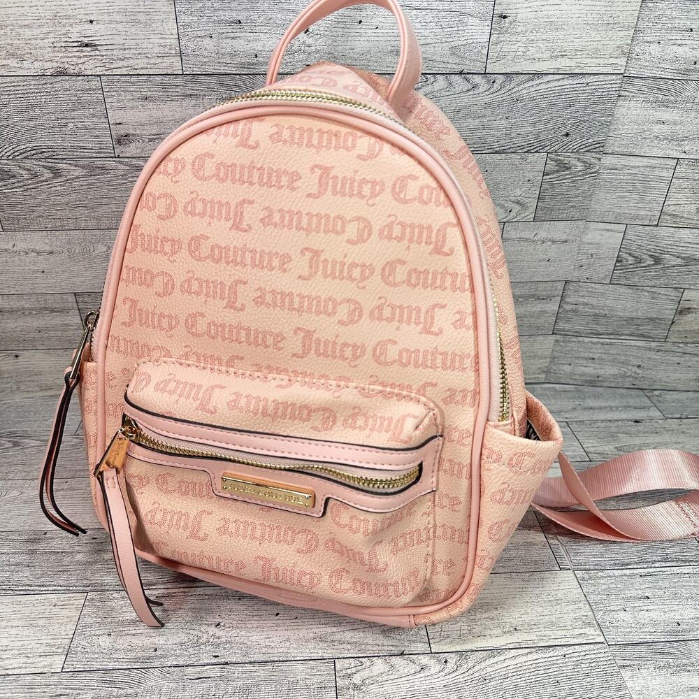 Juicy Couture Backpack Womens Mini Pink Logo Faux Leather Gold Zip Straps
